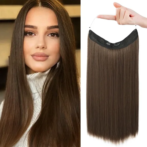 Vista 28 de REECHO - Extensiones de cabello con alambre invisible y con cintillo transparente, tamaño ajustable, clips seguros extraíbles, cabello lacio, diseño