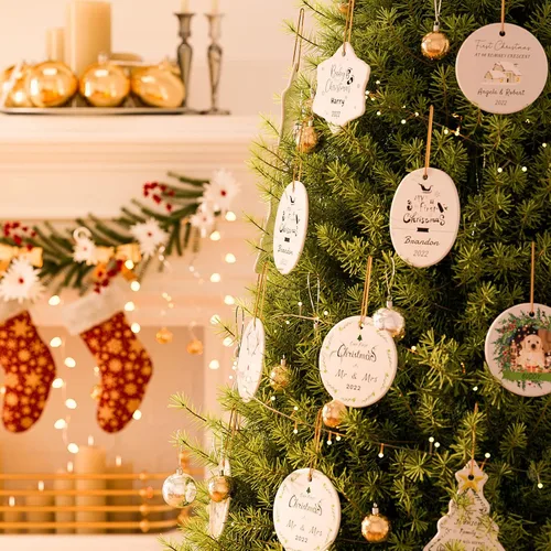 Vista 5 de Bemaystar Adornos de Navidad personalizados con texto fotográfico, adornos personalizados para árbol de Navidad, adorno de fotos, decoración
