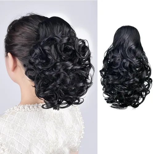 Vista 82 de Extensión de cola de caballo, 2 piezas, extensiones de cola de caballo negras de 22 pulgadas, extensiones de cabello sintético con clip de cola