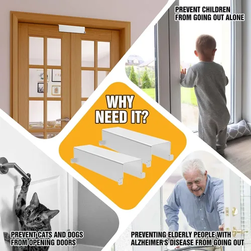 Vista 7 de Cerradura de puerta plegable, cerraduras de seguridad para niños para puertas dobles y despensa de armario, se adapta a puertas plegables de 1 1/8-1