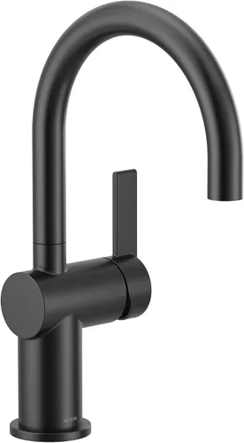 Vista 24 de Moen Cia Grifo de barra moderno color oro cepillado con aumento de potencia y acentos opcionales en negro mate, instalación fácil de un solo mango