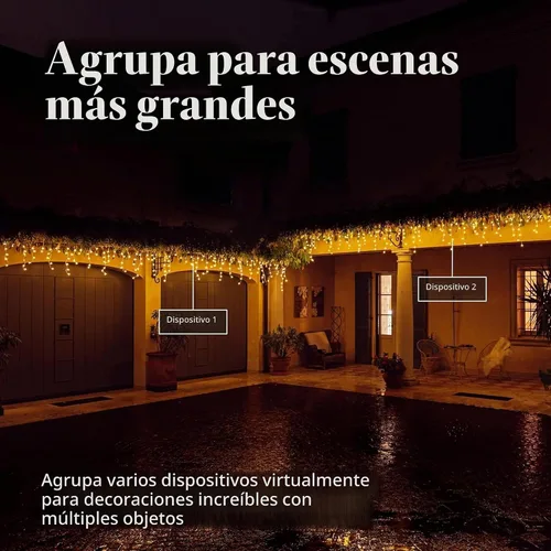 Vista 5 de Twinkly Icicle 190 LED Blanco, Luces de Cascada LED para Interior y Exterior, Luces LED Inteligentes Blanca Cálida y Blanca Fría, Compatibles