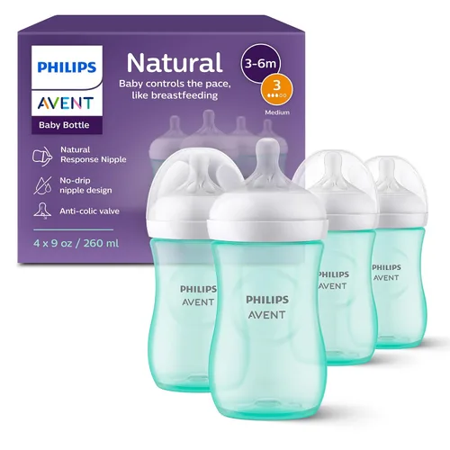Vista 24 de Philips Avent - Biberón natural con boquilla de respuesta natural, azul, 4 onzas, paquete de 4, SCY900/24