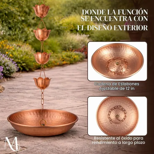 Vista 5 de Monarch Rain Chains 17025 Cuenca de Anclaje de Cadena de Lluvia Martillada a Mano para Bajantes de Canaletas Plato Decorativo de Fuente