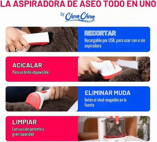 Vista 2 de ChomChom Roller Aspiradora para perros para aseo de pelos – Kit de aseo para perros con cepillo para perros, accesorio para aspiradora de cepillo