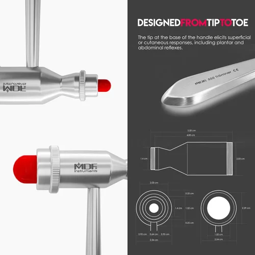 Vista 5 de MDF® Tromner, Martillo de reflejos con pincel integrado para respuestas cutánea y superficial, rojo (MDF555 – 02), Rojo, 1 Mango de punta