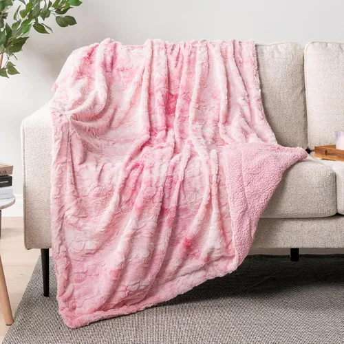 Vista 25 de PAVILIA - Manta de piel sintética reversible con diseño tie-dye color negro, suave, mullida y cálida, mantas y cobijas de sherpa para cama, manta