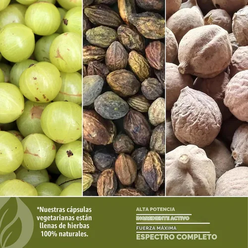 Vista 10 de Herbsforever Triphala Cápsulas Extracto Ratio (8:1) 40% Amla, Haritaki & Bibhitaki para desintoxicación, limpieza y rejuvenecimiento diarios* 60
