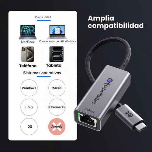 Vista 6 de Cable Matters Adaptador USB C a Ethernet de 2,5 Gb, velocidad de red de 2,5