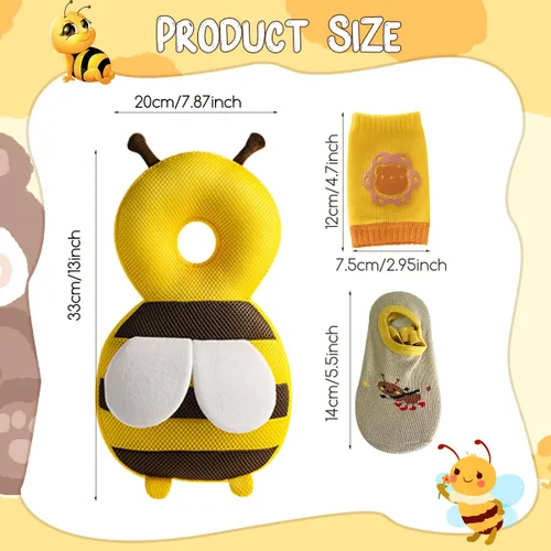 Vista 3 de Protector de cabeza de bebé, protección contra caídas infantiles, protector de cabeza de bebé con rodilleras de bebé, calcetines antideslizantes