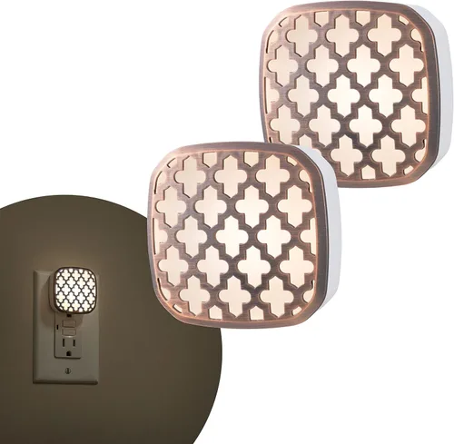 Vista 7 de Lights by Night Luz nocturna LED decorativa, diseño de flores de níquel cepillado, enchufe, sensor de atardecer a amanecer, certificado UL