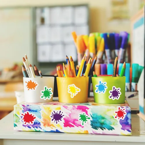 Vista 5 de Whaline Calcomanías de salpicaduras de pintura, 6 colores, calcomanías autoadhesivas de sellado de sobres para tarjetas de invitación