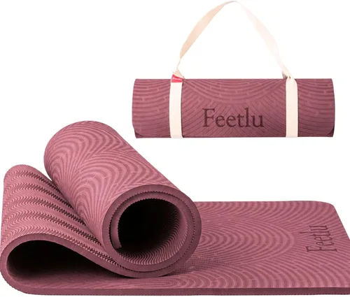 Vista 9 de Extra Thick 12mm Exercise Mat, 74" x 26", Non-Slip with a Yoga Strap