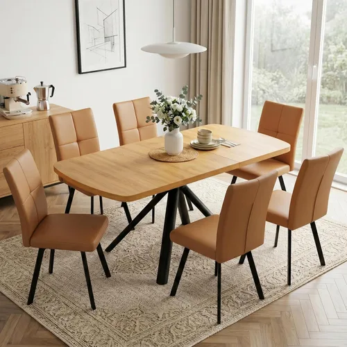 Vista 13 de HIPIHOM Mesa de comedor extensible para 4-6 personas, mesa rectangular de madera MDF de 47.2 a 63 pulgadas, estilo rústico de granja, diseño que