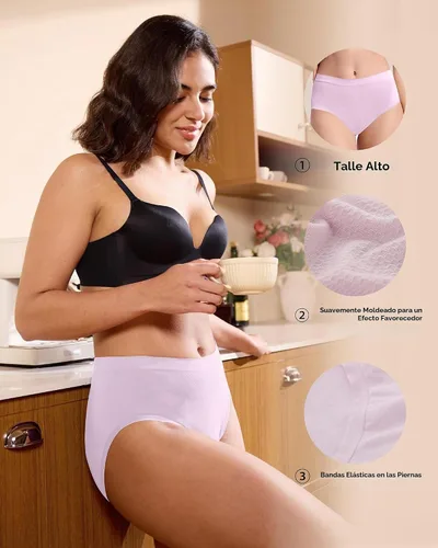 Vista 6 de BAMBOO COOL Ropa interior de mujer de cintura alta bragas sin costuras para Multicolor-5pack-cintura alta-b