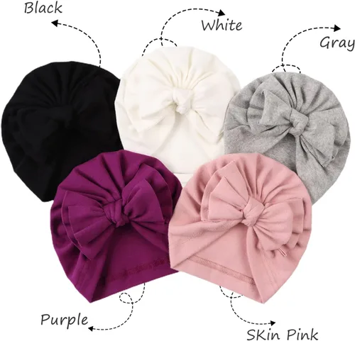 Vista 3 de Peecabe Gorro de hospital de algodón para recién nacido, gorro de bebé con lazo, para primavera, verano, 0-36 meses