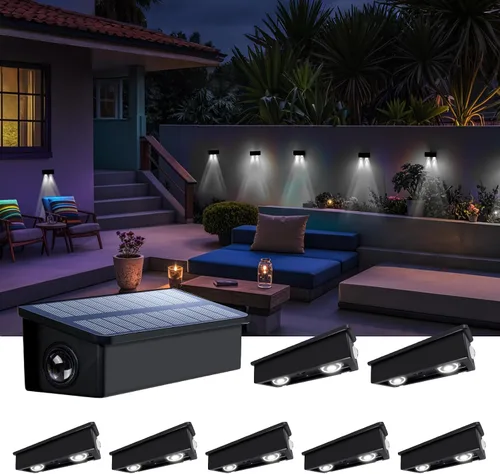 Vista 10 de Luces de Valla Solares Impermeables para Exteriores de 3 Lados LED para Pared y Paisajismo para Patio, Terraza, Patio, Barandilla, Garaje, Piscina
