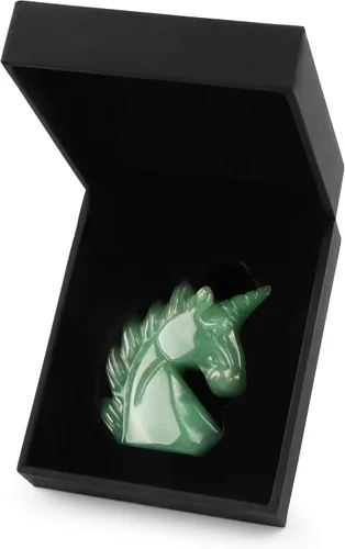 Vista 4 de Artistone Figuras de piedra de unicornio de jade de aventurina verde de 2 pulgadas talladas a mano, adorno de unicornio de cristal, símbolo