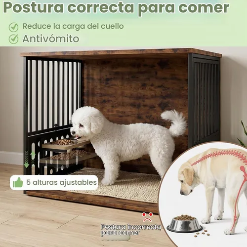 Vista 6 de Yafylly Jaula para perros pequeños de 32 pulgadas, muebles de madera para perros pequeños y medianos, ventana interactiva, cuencos ajustables