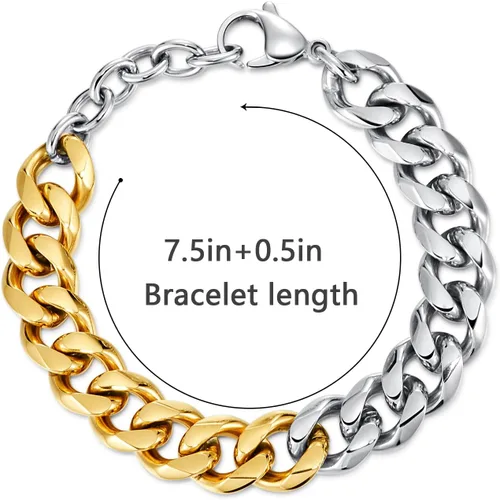 Vista 2 de LUCKY2+7 Pulseras para hombre, acero inoxidable, cierre plegable, cadena cubana, pulsera para hombre