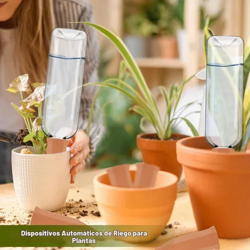 Vista 2 de 8 dispositivos de riego de plantas de terracota con picos de riego automático para plantas y botellas de plástico, picos de riego automático
