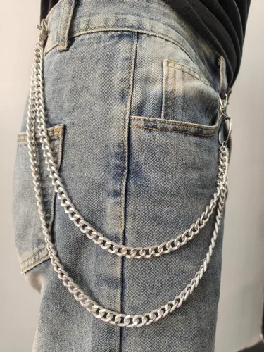 Vista 4 de Cadena de pantalón punk para mujeres y hombres, estilo vintage, gótico, remache, Mansard, cadena de pantalones de los años 80 y 90, hip hop, cadena