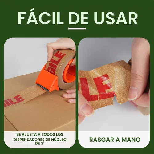 Vista 7 de TAPEBEAR Cinta Frágil de Papel Kraft Ecológico de 2 pulgadas x 55 yardas, Cinta de Papel Marrón de Embalaje Biodegradable Cinta Autoadhesiva