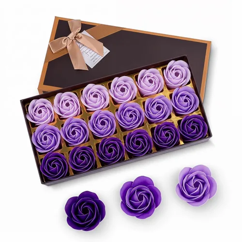 Vista 10 de Little World Jabón de baño con flores de rosas, pétalos de rosa perfumados florales para baño, jabón corporal de pétalos en caja de regalo