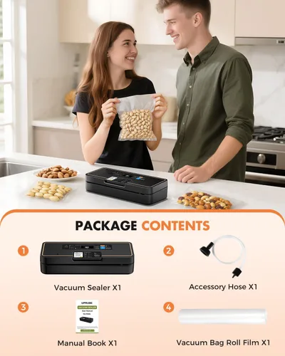 Vista 10 de Sellador al vacío para alimentos, máquina selladora al vacío de ahorro de alimentos de 95 kPa, sellado rápido de 135 W con cortador de desgarro
