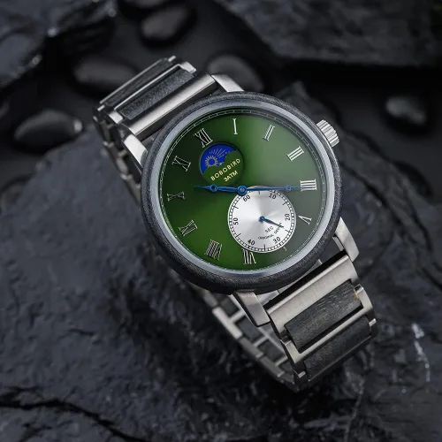 Vista 6 de 2win Relojes de madera grabados para hombres, marido, personalizados, multifuncionales, patrón de conversión de día y noche, reloj de madera