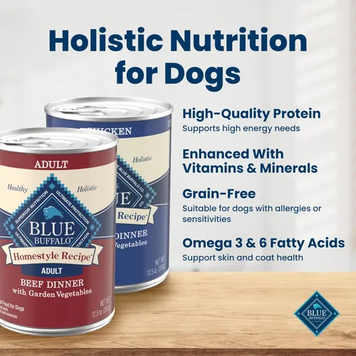 Vista 3 de Blue Buffalo Homestyle Recipe - Paquete variado de paté de comida húmeda para perros, cena de pollo y cena de carne de res con verduras de jardín