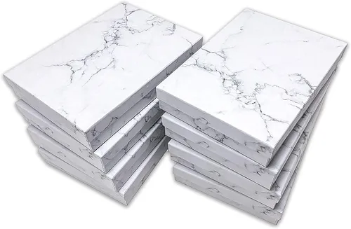 Vista 5 de TheDisplayGuys - Caja de regalo de papel de cartón relleno de algodón, 100 unidades, color blanco mármol