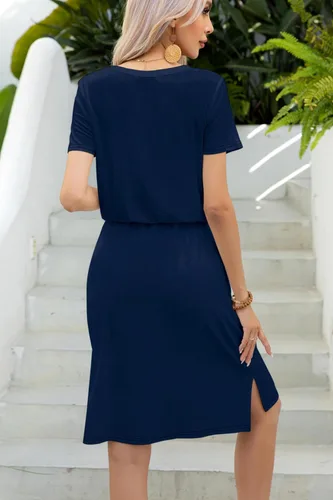 Vista 5 de levaca - Vestido casual para mujer con cordón ajustable para disimular el abdomen, altura a la rodilla