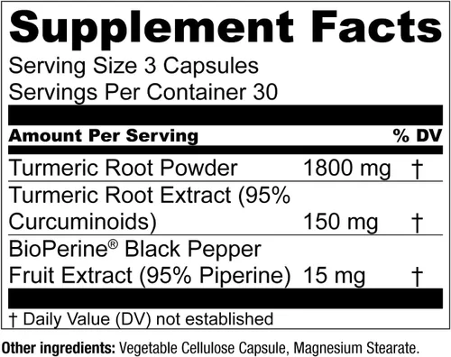Vista 5 de Essential Elements Curcumina de cúrcuma - Soporte para articulaciones, corazón y cerebro - con BioPerine para una absorción óptima 1950 mg - 90