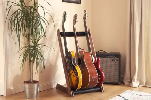 Vista 9 de GR-3 - Soporte y soporte para guitarras y estuches, personalizable de 3 vías, color nogal