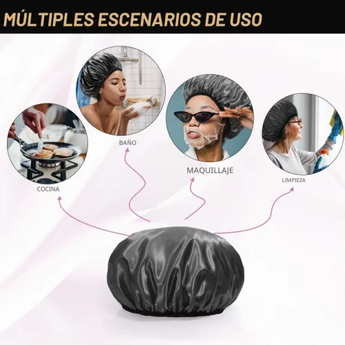 Vista 8 de Aquior Gorro de ducha extra grande para hombres, satén EVA de doble capa, impermeable, reutilizable, para mujeres, cabello largo