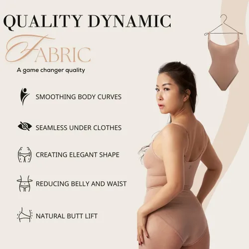Vista 8 de SAFRIZ Body para mujer con control de abdomen, sin costuras, esculpiendo el cuerpo, camiseta sin mangas, tela dinámica de calidad (QDF)