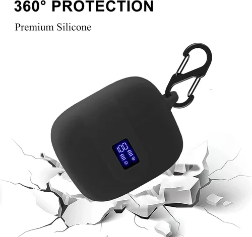 Vista 2 de Funda de silicona para TAGRY X08, funda protectora a prueba de golpes para auriculares con accesorios de mosquetón (negro)