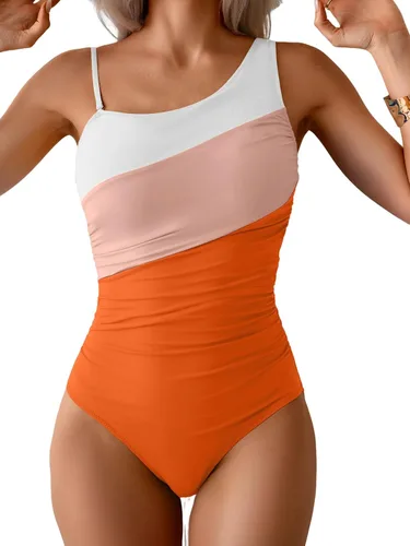 Vista 23 de Aidonger Traje de baño de una pieza con un hombro para mujer, traje de baño de bloque