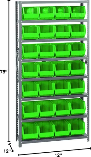 Vista 551 de Quantum QSBU-245BK Heavy Duty Shelving Unit with (7) Shelves and (24) QUS245 Black Bins for Garage Warehouse Storage Distribution 400 lb Load