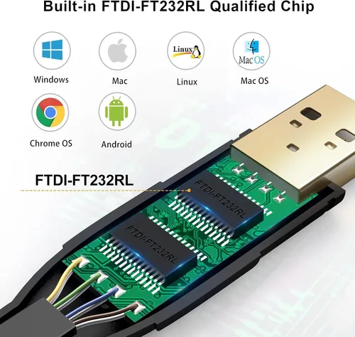 Vista 4 de CableCraetion Adaptador USB a serie RS232 (chip FTDI), 6.6 pies con cable de consola USB de 6 pies