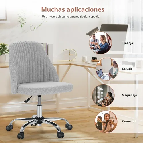 Vista 8 de DUMOS Silla de oficina, cómoda silla de escritorio giratoria con ruedas, asiento ancho, sin brazos, altura ajustable, para el hogar, dormitorio