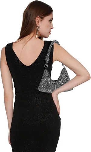 Vista 5 de Bolso de noche brillante con diamantes de imitación, bolso de mano plateado tipo clutch para mujeres, bolsos cruzados para fiesta, baile