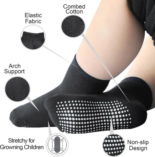Vista 11 de EPEIUS Calcetines de bebé con empuñaduras para bebés y niños pequeños, calcetines antideslizantes de 6/12 pares