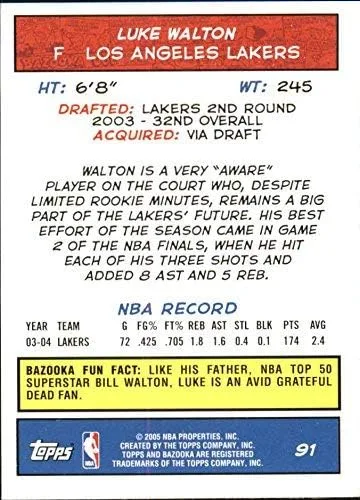 Vista 2 de 2004-05 Bazooka Mini #91 Luke Walton NBA Basketball Trading Card