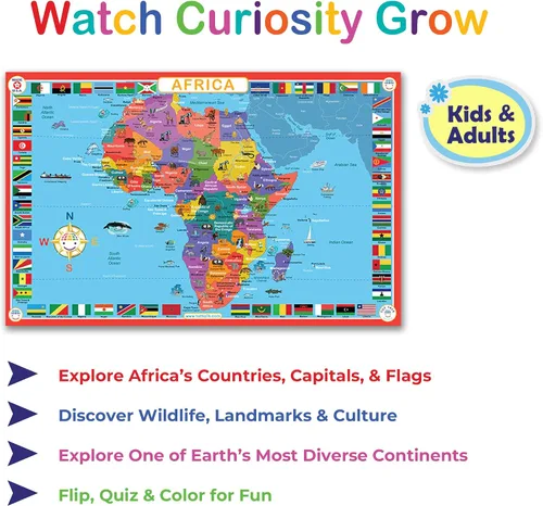 Vista 2 de Tot Talk Map of Africa Kids - Mantel individual educativo para niños, colección Part of Our World con actividades en la parte posterior, manteles