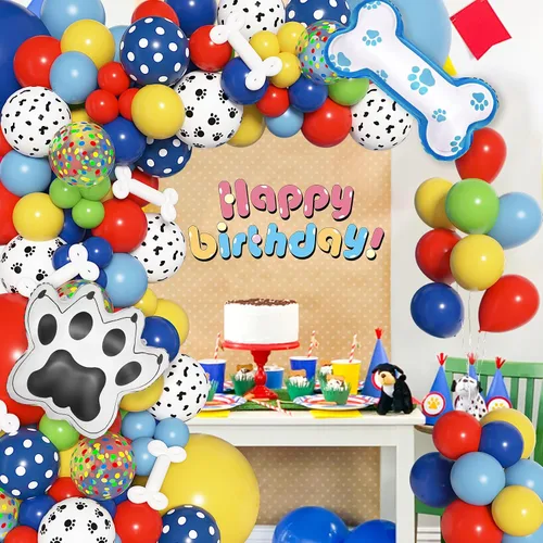 Vista 5 de Amandir Kit de arco de guirnalda de 155 globos con globos de pata de perro con impresión de hueso de perro en papel de aluminio, globos de pata