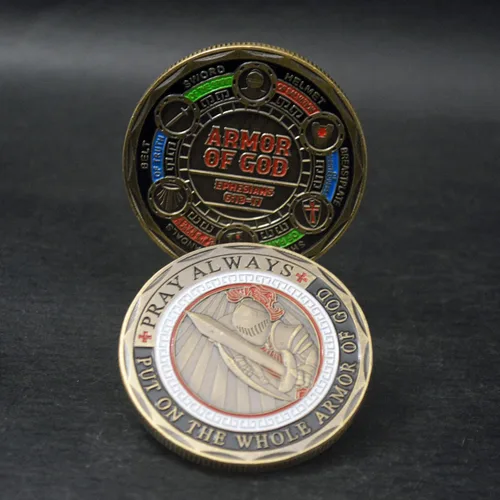 Vista 6 de Moneda de desafío de armadura de Dios, moneda de armadura completa de Dios