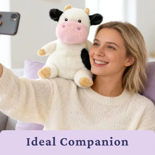 Vista 6 de IKASA Animal de peluche de vaca con peso para microondas, 1.5 libras, calentable y refrigerable con aroma a lavanda para mayor comodidad y calidez