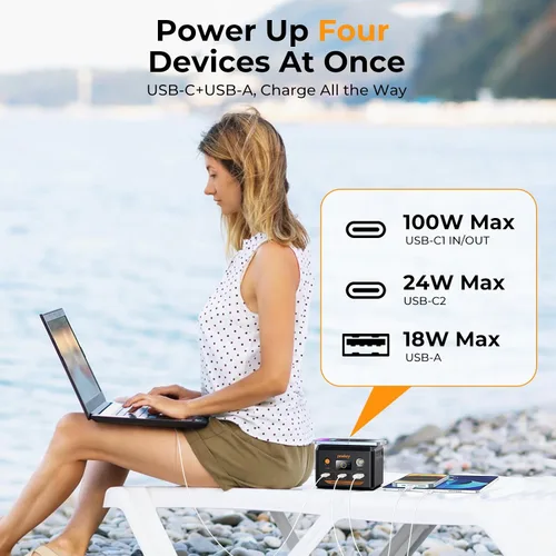 Vista 2 de powkey Estación de energía para portátil 30000mAh 100W Cargador portátil PD 3.0 Carga rápida 96Wh LiFePO4 Banco de energía con cable USB-C, batería